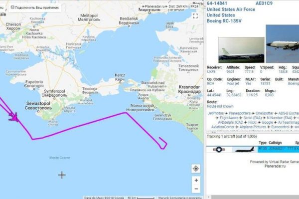 USAF RC-135V Rivet Joint Spy Plane flies over Black Sea amid Naval Clash between Russia and Ukraine
