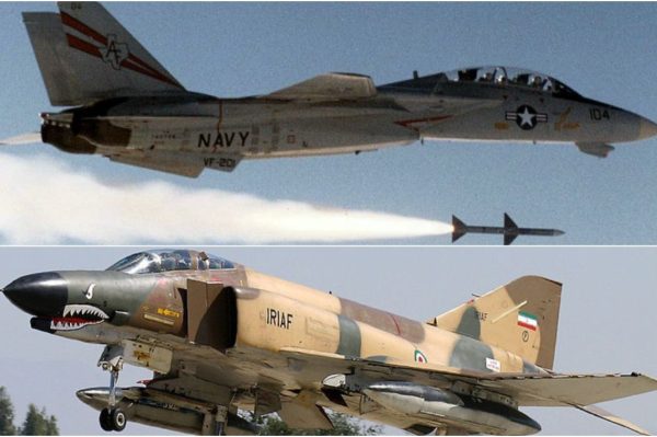 In 1987 an Iranian F-4 attacked a US Navy P-3: the Orion was saved by a US Navy F-14 that fired an AIM-7 Sparrow at the IRIAF Phantom II damaging it